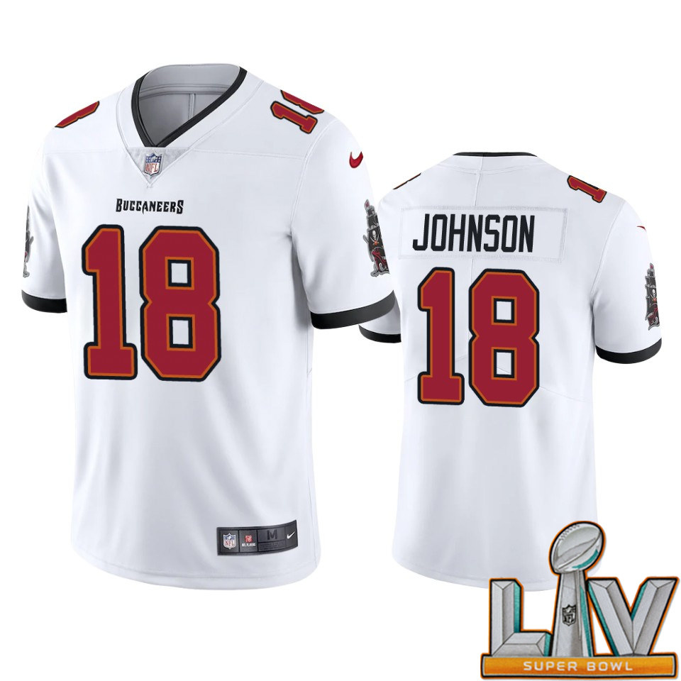 Super Bowl LV 2021 Tampa Bay Buccaneers Men Nike NFL #18 Tyler Johnson White Vapor Untouchable Limited Jersey